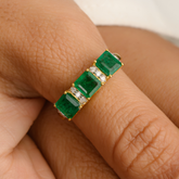 14K Solid Yellow Gold Emerald Diamond Ring - vrjewels-us