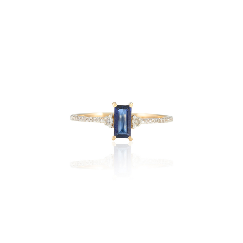 14K Baguette Shape Blue Sapphire and Diamond Ring Image