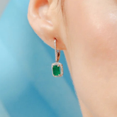 18K Emerald Drop With Diamond Latch Back Earrings