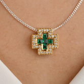 18K Gold Emerald Diamond Pendant