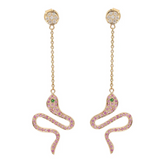 14K Snake Dangle Earring with Emerald & Pink Sapphires