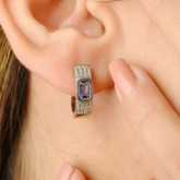 14K Blue Sapphire Hoop Earrings with Cluster Diamonds