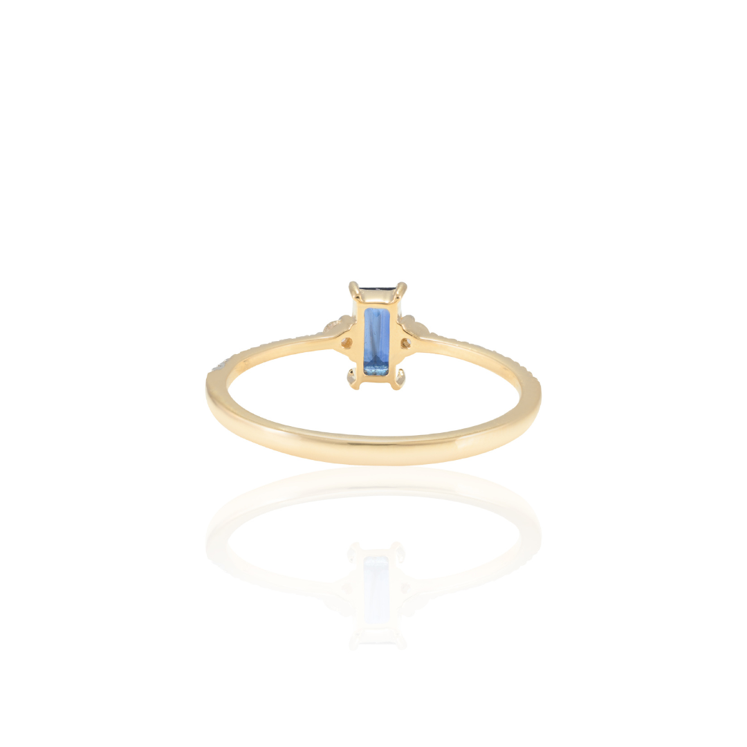 14K Baguette Shape Blue Sapphire and Diamond Ring