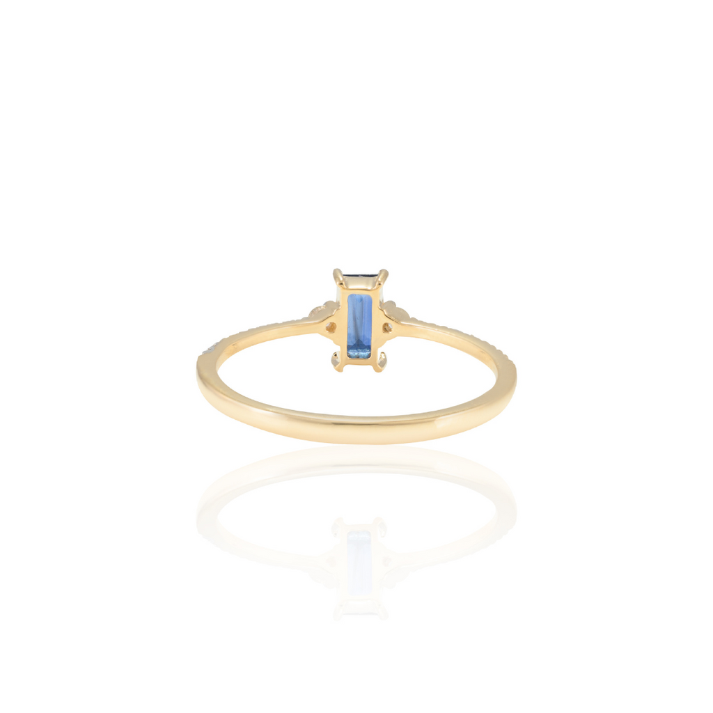 14K Baguette Shape Blue Sapphire and Diamond Ring Image