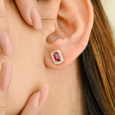 1.24 Carat Ruby Diamond Halo Stud Earrings in 14K Gold