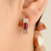 14K Chunky Ruby Diamond Statement Hoop Earrings
