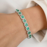 18K Cushion Shaped Emerald and Diamond Cluster Bracelet - Art Deco