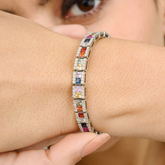 18K Multi Sapphire Diamond Cluster Tennis Bracelet