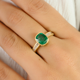 18K Cushion Cut Emerald & Diamond Statement Ring