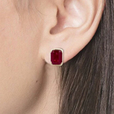 14K Octagon Ruby Studs in Half Bezel Setting