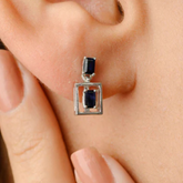 18K Baguette Cut Blue Sapphire Elegant Drop Earrings