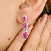 14K Luxurious Ruby Diamond Dangling Earrings
