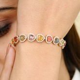 18K Heart Shaped Multi Sapphire Diamond Cluster Tennis Bracelet - Modern Luxury