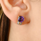 14K Cushion Cut Amethyst Diamond Stud Earrings