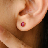 Handcrafted Natural Ruby Single Stone Studs- 18K Gold