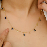 18K Blue Sapphire Charm Station Necklace