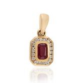 14K Gold Ruby Halo Diamond Pendant