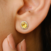 18K Yellow Sapphire Halo Diamond Studs For Daughter