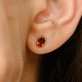 1 Carat Oval Garnet Stud Earrings in 18K Gold