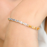 18K Rainbow Baguette Sapphire & Diamond Tennis Bracelet - Trending Everyday Bracelet
