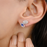 18K White Gold Sapphire Diamond Statement Earrings - vrjewels-us