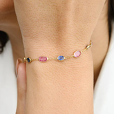 18K Oval Multi Sapphire Chain Bracelet - Minimal Stacking Bracelet