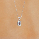 14K Gold Blue Sapphire Halo Diamond Pendant