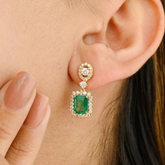 18K Emerald Drop Earrings with Sparkling Diamonds