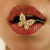 18K Yellow Gold Diamond Butterfly Pendant Necklace