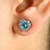14K Blue Topaz Heart Earrings with Halo Diamonds