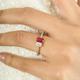 14K Enameled Ruby Diamond Toi et moi Ring For Christmas