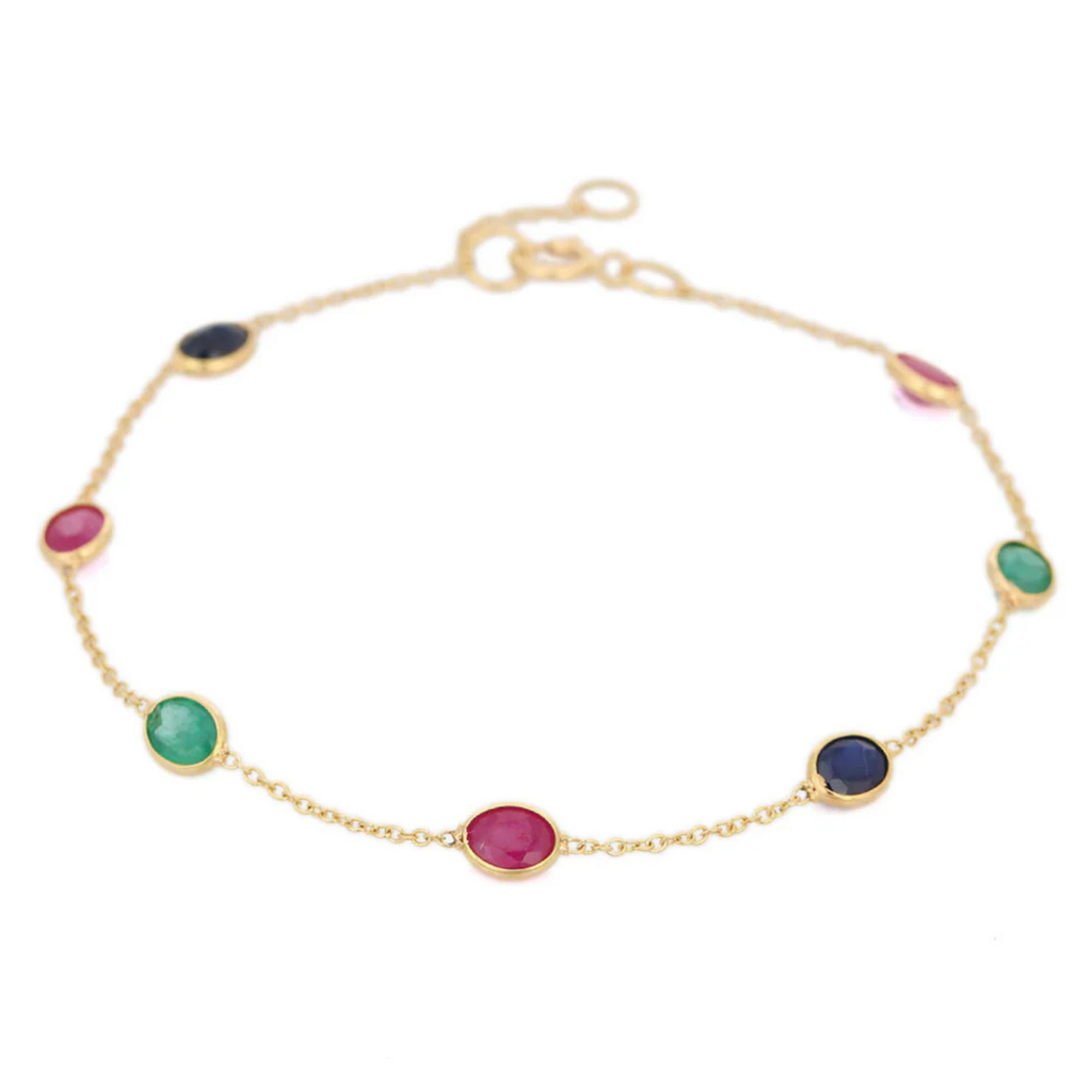 18K Ruby Emerald and Blue Sapphire Gemstone Bracelet Image