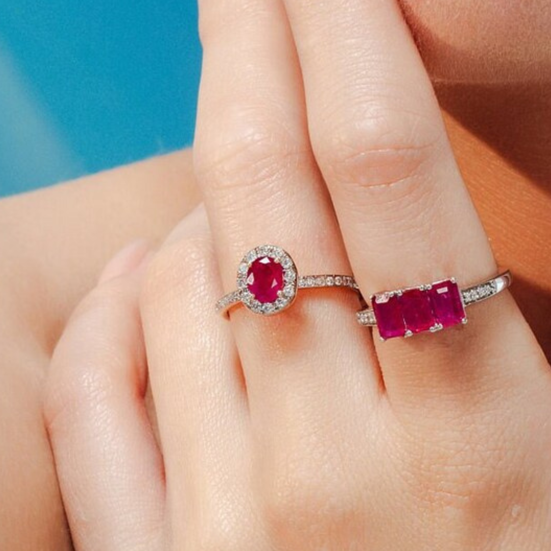 14K Gold Oval Ruby and Halo Diamond Ring - vrjewels-us