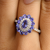 18K Solid White Gold Tanzanite Diamond Statement Ring - vrjewels-us