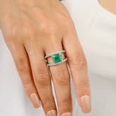 14K Solid White Gold Emerald & Diamond Engagement Ring - vrjewels-us