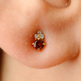 14K TIny Round Garnet Trinity Diamond Studs