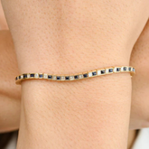 18k Square Blue Sapphire and Diamond Alternate Bracelet - Bezel Set Everyday Bracelet