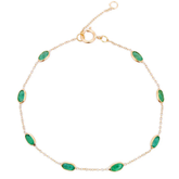 18K Bezel Set Oval Emerald Bracelet - Stackable Minimal Chain Bracelet