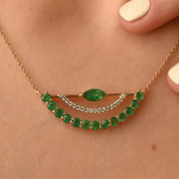 14K Solid Gold Emerald Bar Necklace