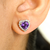 14K Vibrant Halo Diamond & Amethyst Heart Earrings