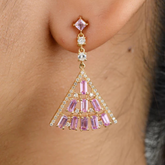 18K Statement Pink Sapphire Pyramid Dangle Earrings