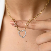 18K Yellow Gold Paperclip Chain Heart Necklace