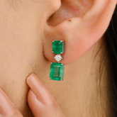 18K Regal Emerald and Diamond Drop Earrings For Mom