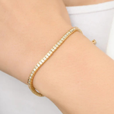 18K Square Cut Diamond Tennis Bracelet – Sleek Minimalist Bezel Set