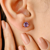 14K Brilliant Cut Amethyst Solitaire Studs For Mom