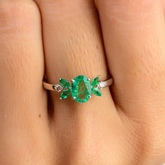 14K Solid White Gold Emerald Flower Shape Ring - vrjewels-us