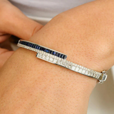 18k Blue Sapphire & Diamond Cuff Bangle - Square and Baguette Cut