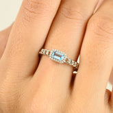 14K Baguette Blue Topaz Diamond Wedding Band