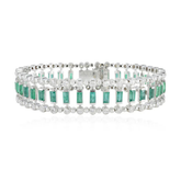 18K Baguette Emerald and Diamond Bracelet - Art Deco Statement Bracelet
