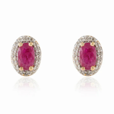 18K Natural Red Ruby Halo Diamond Studs